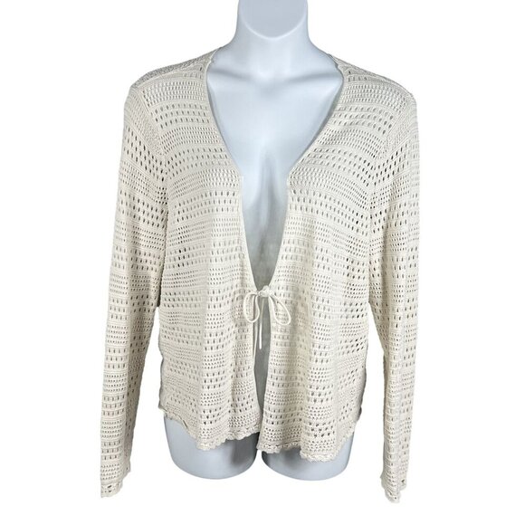 Torrid Womens 3X Crochet Knit Bone Cardigan Tie Front 100% Cotton Cottagecore - Picture 4 of 15